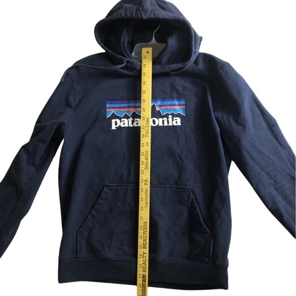 Patagonia P-6 Logo Uprisal Hoodie Sweatshirt Sz M Navy Blue Fitz Roy Thrashed - Picture 11 of 14